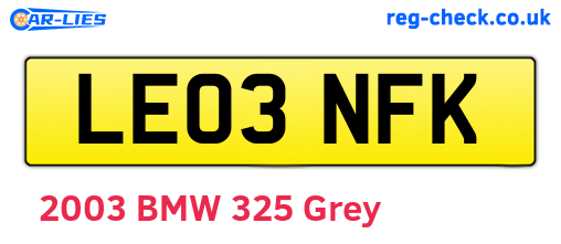LE03NFK are the vehicle registration plates.