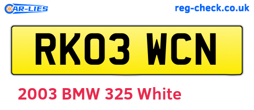 RK03WCN are the vehicle registration plates.