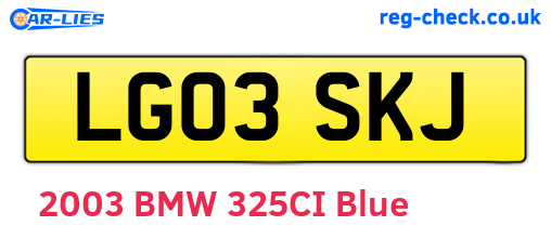 LG03SKJ are the vehicle registration plates.