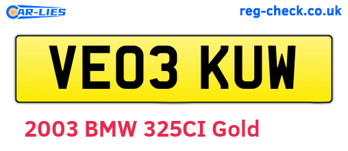 VE03KUW are the vehicle registration plates.