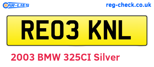 RE03KNL are the vehicle registration plates.
