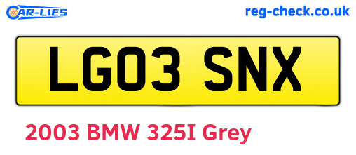 LG03SNX are the vehicle registration plates.