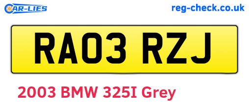 RA03RZJ are the vehicle registration plates.