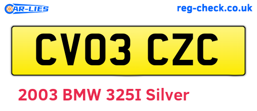 CV03CZC are the vehicle registration plates.