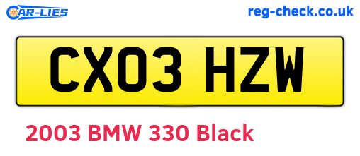 CX03HZW are the vehicle registration plates.