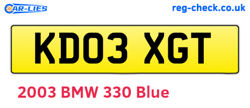 KD03XGT are the vehicle registration plates.