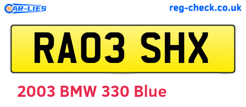 RA03SHX are the vehicle registration plates.