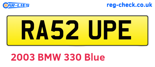 RA52UPE are the vehicle registration plates.