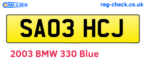SA03HCJ are the vehicle registration plates.
