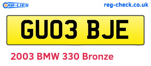GU03BJE are the vehicle registration plates.