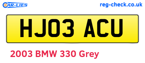 HJ03ACU are the vehicle registration plates.