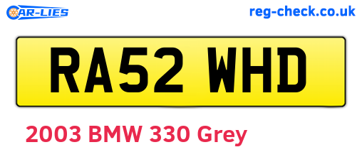 RA52WHD are the vehicle registration plates.