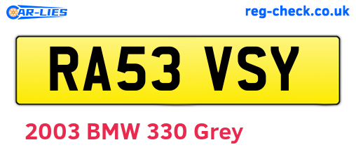 RA53VSY are the vehicle registration plates.