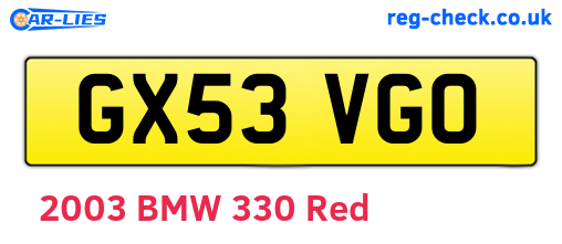 GX53VGO are the vehicle registration plates.