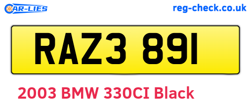 RAZ3891 are the vehicle registration plates.