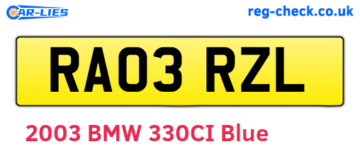 RA03RZL are the vehicle registration plates.