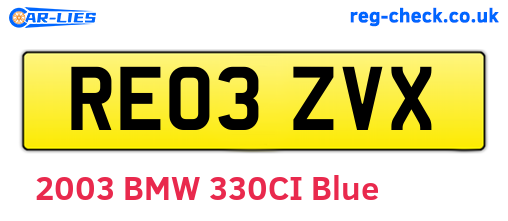 RE03ZVX are the vehicle registration plates.