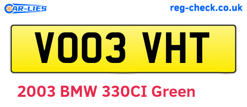 VO03VHT are the vehicle registration plates.