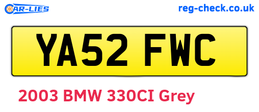 YA52FWC are the vehicle registration plates.