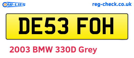 DE53FOH are the vehicle registration plates.