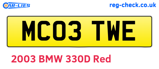 MC03TWE are the vehicle registration plates.