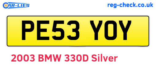 PE53YOY are the vehicle registration plates.