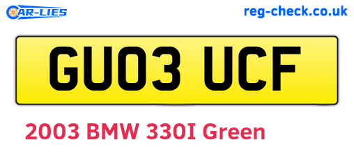GU03UCF are the vehicle registration plates.