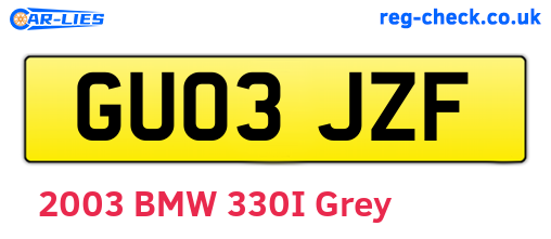 GU03JZF are the vehicle registration plates.