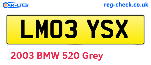 LM03YSX are the vehicle registration plates.