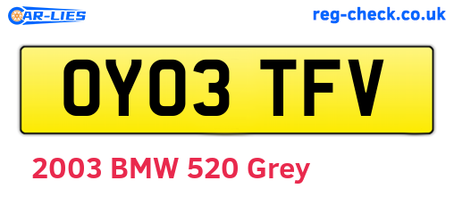 OY03TFV are the vehicle registration plates.