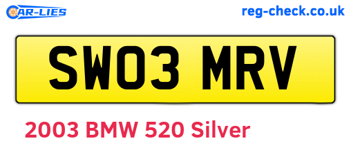 SW03MRV are the vehicle registration plates.