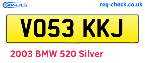 VO53KKJ are the vehicle registration plates.
