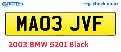 MA03JVF are the vehicle registration plates.