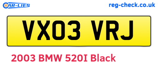VX03VRJ are the vehicle registration plates.