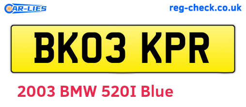 BK03KPR are the vehicle registration plates.