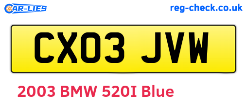 CX03JVW are the vehicle registration plates.