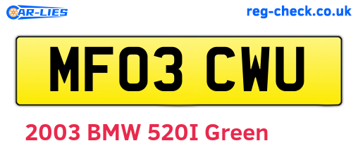 MF03CWU are the vehicle registration plates.
