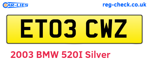 ET03CWZ are the vehicle registration plates.