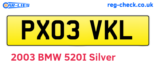 PX03VKL are the vehicle registration plates.