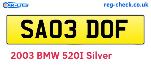 SA03DOF are the vehicle registration plates.