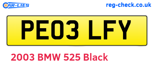 PE03LFY are the vehicle registration plates.