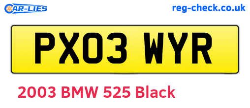PX03WYR are the vehicle registration plates.