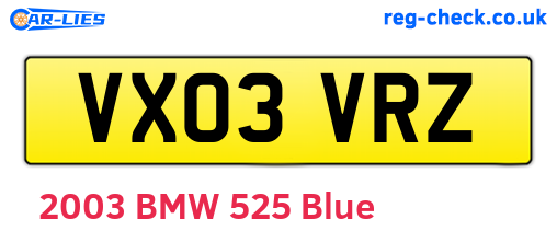 VX03VRZ are the vehicle registration plates.