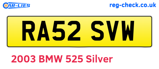 RA52SVW are the vehicle registration plates.