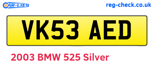 VK53AED are the vehicle registration plates.