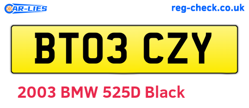 BT03CZY are the vehicle registration plates.