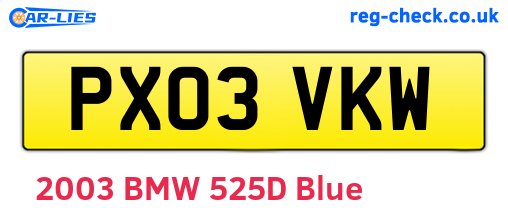 PX03VKW are the vehicle registration plates.