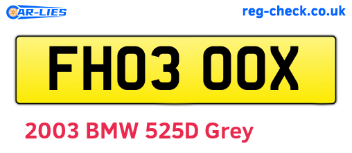 FH03OOX are the vehicle registration plates.