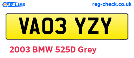 VA03YZY are the vehicle registration plates.