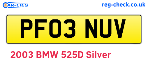 PF03NUV are the vehicle registration plates.